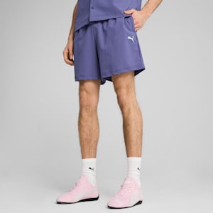 WARDROBE ESSENTIALS Men's Seersucker Relaxed 6" Shorts, Blue Crystal, extralarge